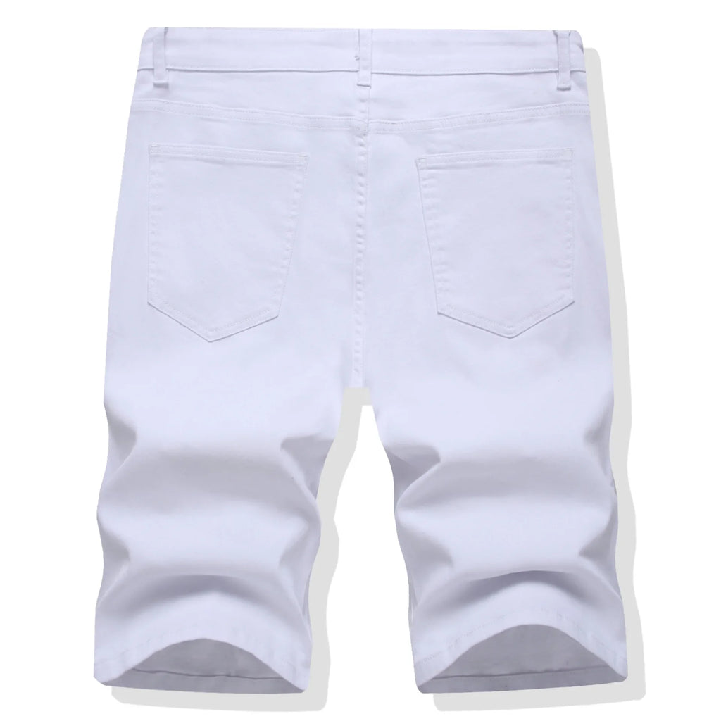 Shorts Men Hole Jeans Streetwear Mid Waist Washed Distressed Pockets Knee Length Vintage Ripped Denims Straight Short Pants
