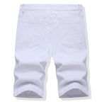 Shorts Men Hole Jeans Streetwear Mid Waist Washed Distressed Pockets Knee Length Vintage Ripped Denims Straight Short Pants