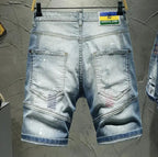 Men Summer Blue Shorts Jeans Holes Denim Shorts Paint Casual Streetwear Jeasn Shorts High Quality Men Slim Fit Stretch Jeans 38