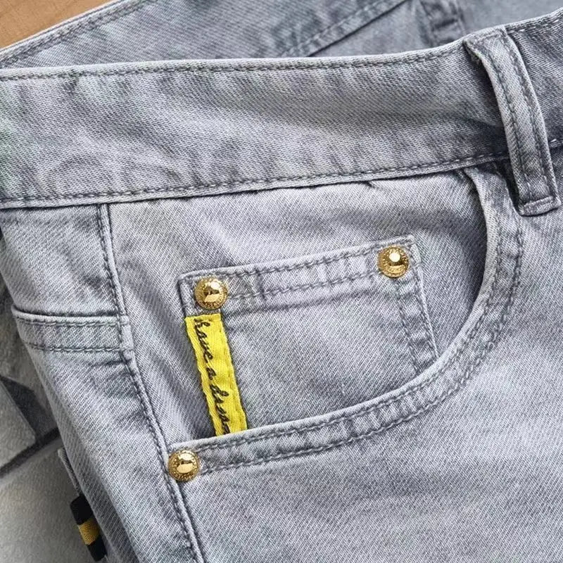 Light Gray Denim Shorts Men's Summer Thin Pants Men's Five-point Jeans Men's 2025 New Washed Streetwear Clothing Jean Shorts