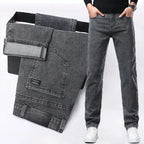 Spring New Men's Slim Fit Elastic Jeans Fashion Gray Comfortable Casual Denim Pants Korean Business Work Straight Black Trousers