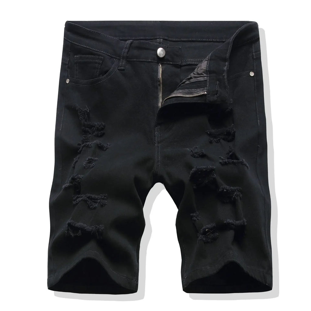 Shorts Men Hole Jeans Streetwear Mid Waist Washed Distressed Pockets Knee Length Vintage Ripped Denims Straight Short Pants