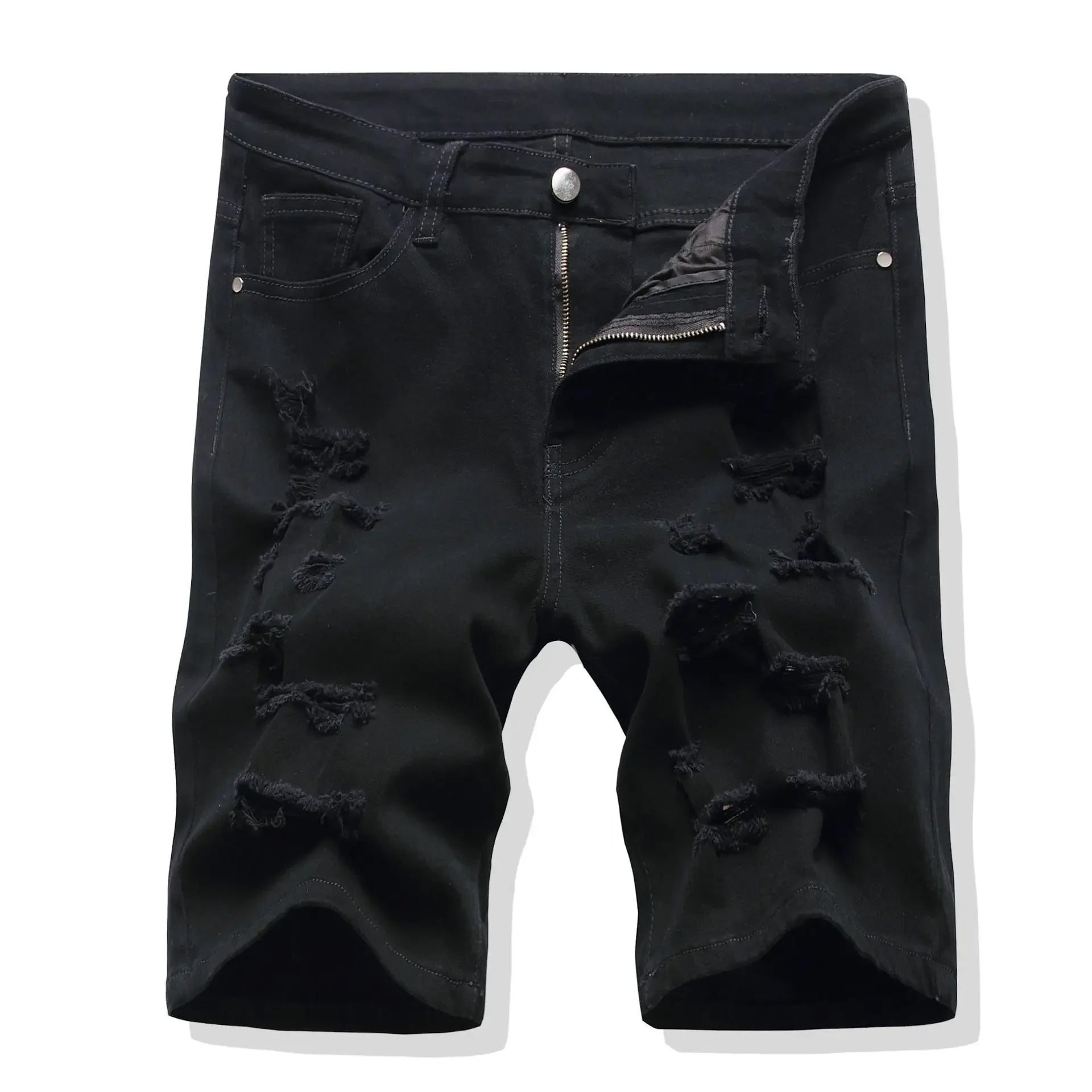 Shorts Men Hole Jeans Streetwear Mid Waist Washed Distressed Pockets Knee Length Vintage Ripped Denims Straight Short Pants
