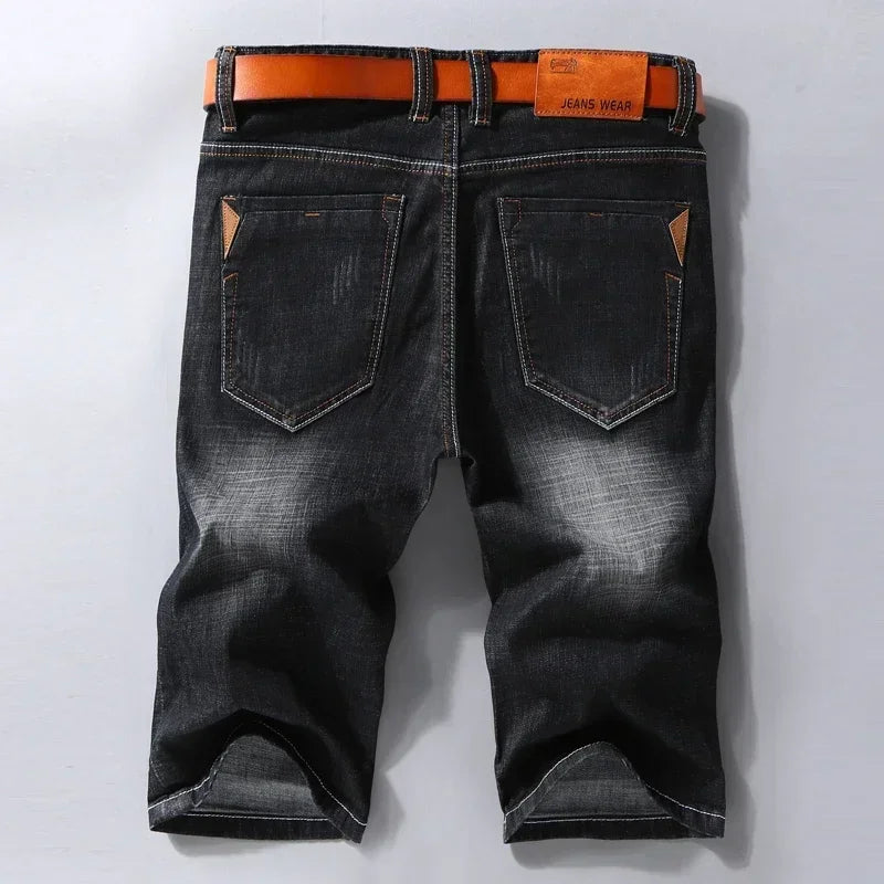 2024 Summer New Denim Shorts Black and Blue Men's Clothing Stretch Straight Slim Fit Casual Short Jeans Men's Brand Clothing