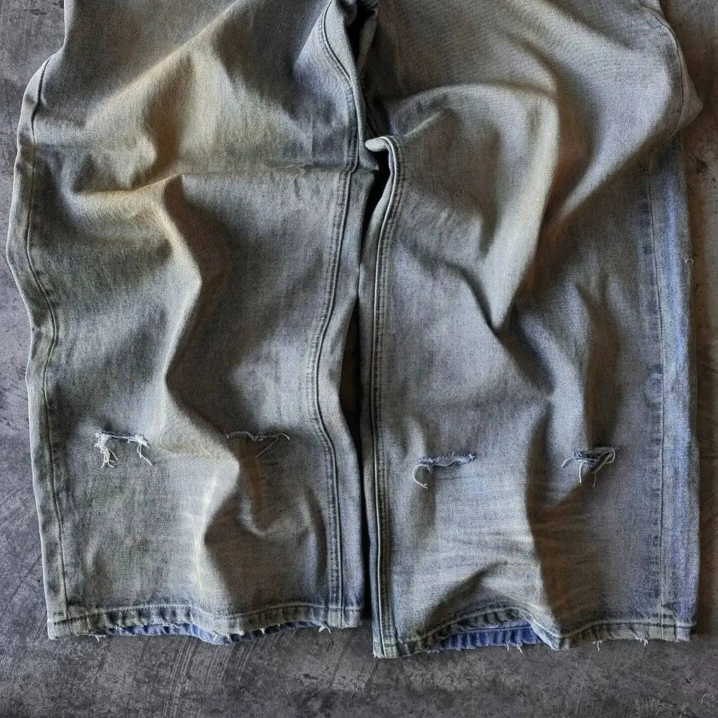 Personalized Street Pocket Decoration Worn Versatile Wide-leg Trousers Washed Old Jeans for Men and Women graphic jeans