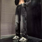 2025 New Fashion Stars Towel Embroidery Brown Men Jeans Pants Y2K Clothes Straight Hip Hop Cotton Trousers Pantalon Homme