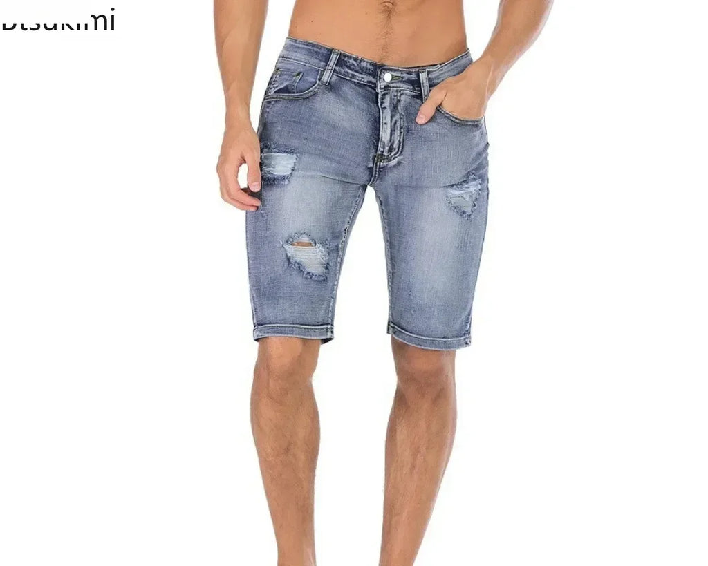 Summer New Men's Jeans Trend Retro Men Denim Shorts Stretch Slim Hip Hop Classic Hole Short Style Jeans for Male