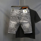 Fashion Trendy Summer Korean Luxury Clothing Cowboy Streetwear Casual Denim Knee Length Stretch embroidered Shorts for Men