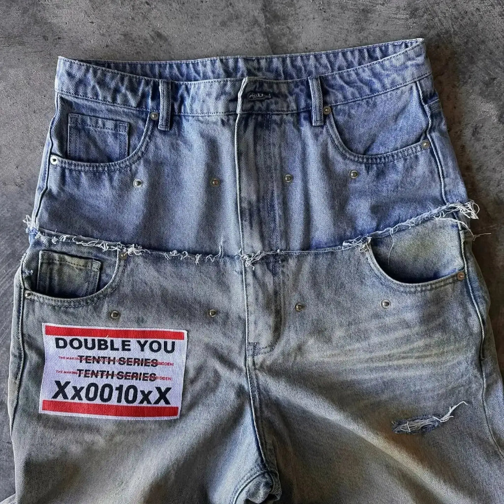 Personalized Street Pocket Decoration Worn Versatile Wide-leg Trousers Washed Old Jeans for Men and Women graphic jeans