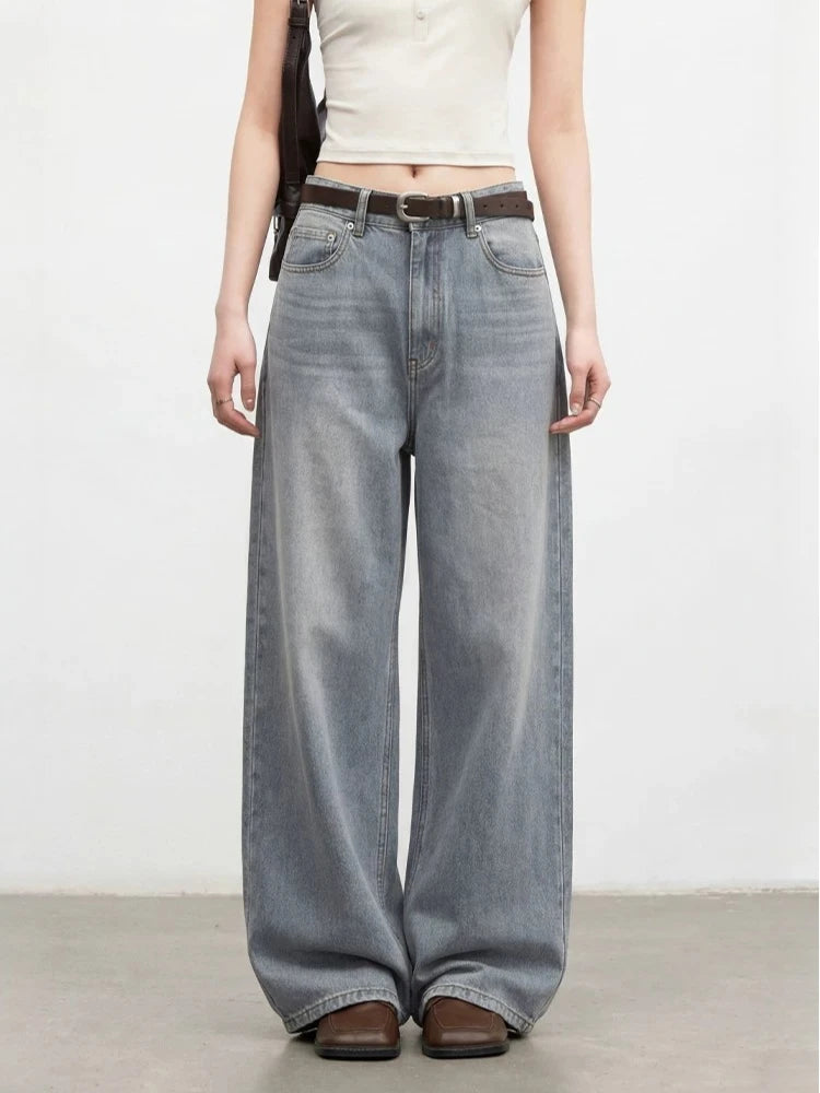 CHIC VEN New Women Jeans Loose Casual Retro Washed Elastic Straight Leg Denim Pant Gray Female Trousers Spring Summer 2026
