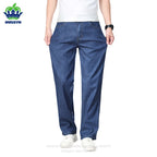 High Quality Men's Summer Baggy Straight Jeans Business Casual High Waist Denim Pants Lyocell Fabric Office Work Trousers Man