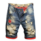 2025 Summer Ripped Denim Shorts Jeans Men's Five Quarter Loose Size Medium Pants Fashion Brand Personality Beggar