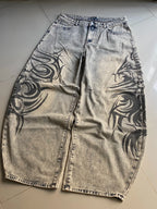 American Y2K New Grey Printing Baggy Jeans Men Women High Street Vintage Hip Hop Harajuku Casual Joker Couple Wide-leg Pants