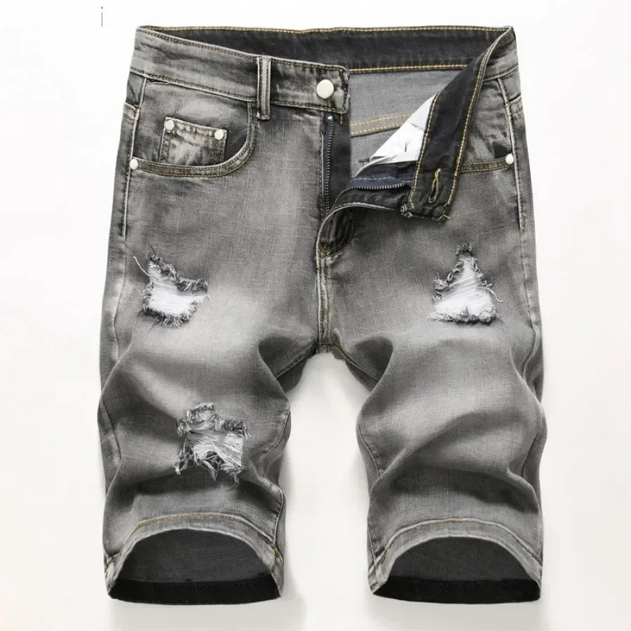 Summer New Men's Jeans Trend Retro Men Denim Shorts Stretch Slim Hip Hop Classic Hole Short Style Jeans for Male