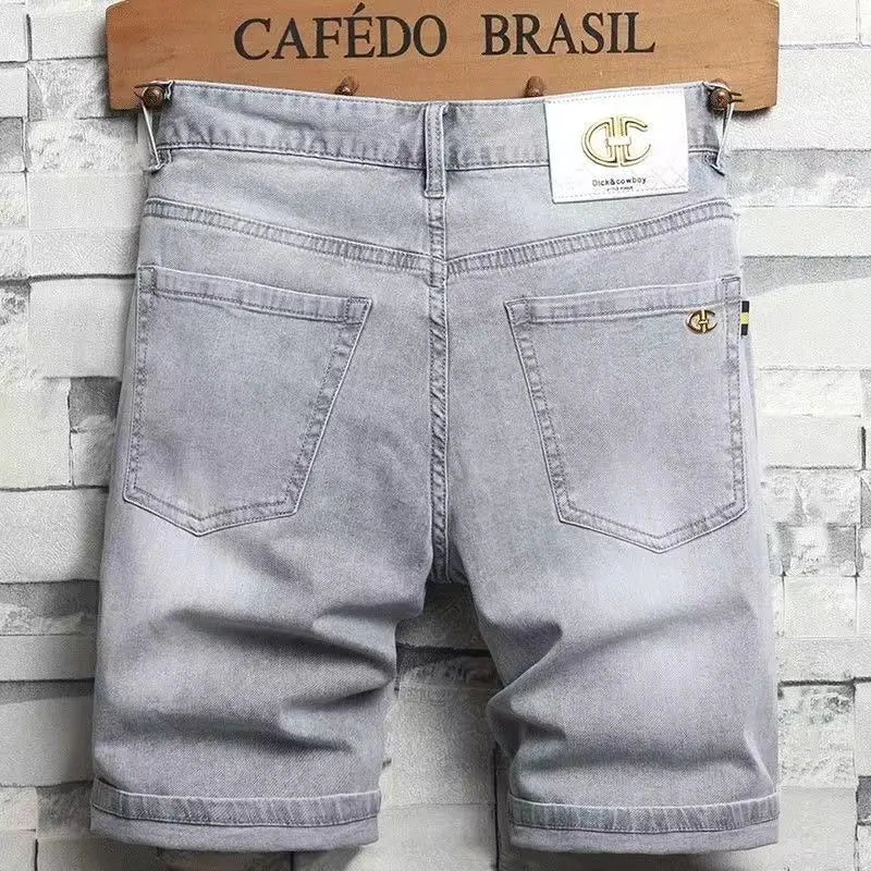 Light Gray Denim Shorts Men's Summer Thin Pants Men's Five-point Jeans Men's 2025 New Washed Streetwear Clothing Jean Shorts