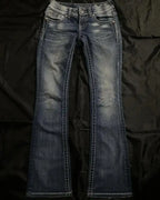 Streetwear Vintage Jeans Y2K Clothes Womens Vintage Pocket Sequin Washed Blue Baggy Jeans Mid Rise Slim Fit Trousers