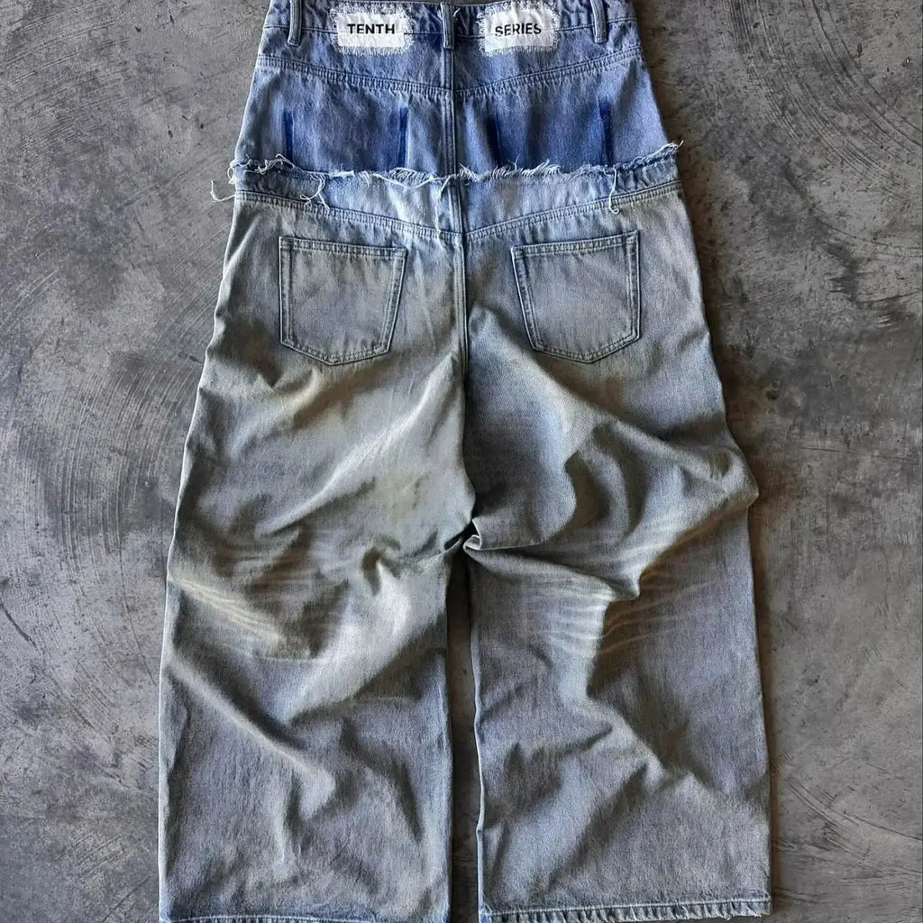 Personalized Street Pocket Decoration Worn Versatile Wide-leg Trousers Washed Old Jeans for Men and Women graphic jeans