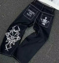 Streetwear Vintage Jeans Y2K Clothes Womens Vintage Pocket Sequin Washed Blue Baggy Jeans Mid Rise Slim Fit Trousers