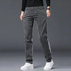 Spring New Men's Slim Fit Elastic Jeans Fashion Gray Comfortable Casual Denim Pants Korean Business Work Straight Black Trousers