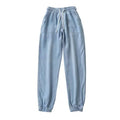 Summer Thin Ice Silk Jeans Women Elastic High Waist Drawstring Harem Pants Loose All-matched Beam Leg Nine Points Denim Pants