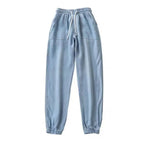 Summer Thin Ice Silk Jeans Women Elastic High Waist Drawstring Harem Pants Loose All-matched Beam Leg Nine Points Denim Pants