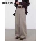 CHIC VEN Korean Women Jeans Solid Loose Casual Retro High Waist Wide Legs Denim Pants Ladies Trousers Spring Autumn 2026