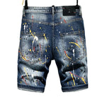 Men Summer Blue Shorts Jeans Holes Denim Shorts Paint Casual Streetwear Jeasn Shorts High Quality Men Slim Fit Stretch Jeans 38